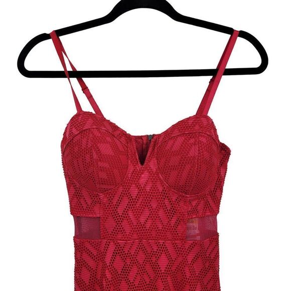 Material Girl Dress Sweetheart Bustier Netted Cutout Mini Fit & Flare Pink M - Picture 5 of 15